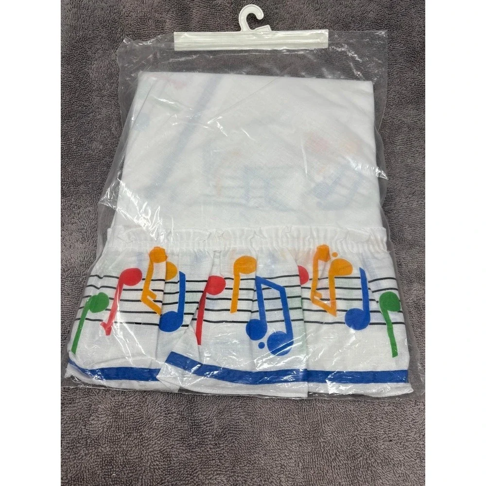 Vtg NOS Dinah's Place Musical Notes Ruffled Kitchen Curtain Swag Tier Valance